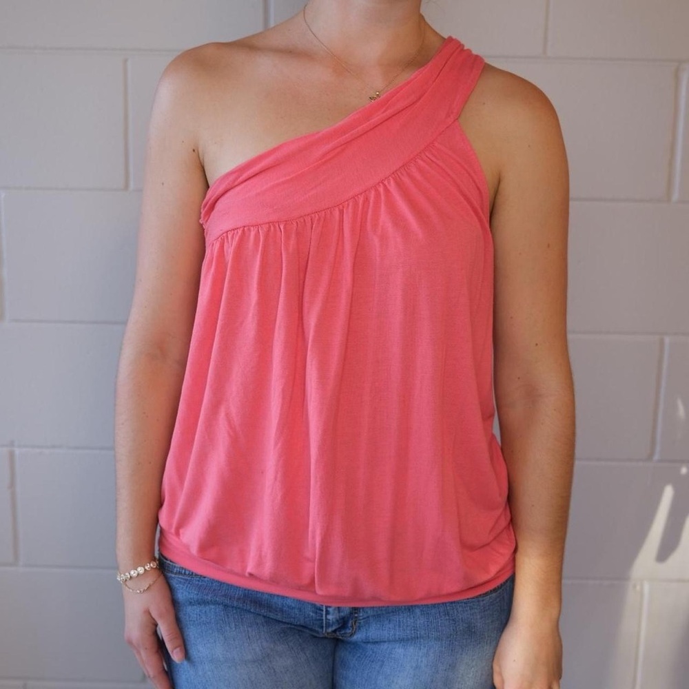 New York & Company Coral One-Shoulder Blouse